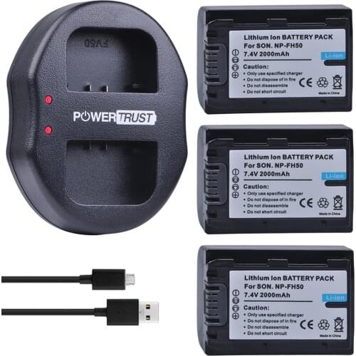 3Pcs 2000mAh NP-FH50 NP FH50 Batteries +Dual USB Charger for Sony A230 A330 A290 A390 DSC-HX1 HX100 HX200 HDR-TG1E TG3 TG5 TG7