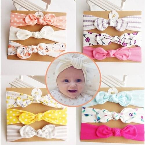 3Pcs/Set Child Striped Cotton Bow Knotted Headbands Stretchy Kids Hair Band Handmade Soft Hair Bands Girls Hair Accessories
