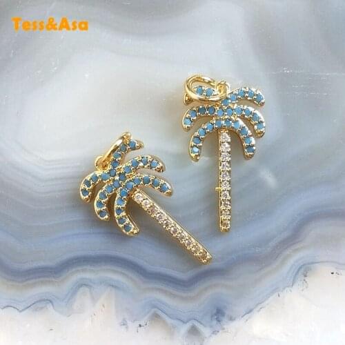 5pcs Cubic Zircon Pave Coconut Tree Pendants Charm Brass Plate Charm Dainty Coconut Tree Pendant Necklaces For Women Jewelry Set