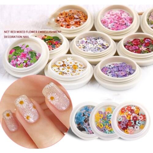 50Pcs Nail Art Color Mixed Flower Wood Pulp Piece Small Daisy Rose Fresh Pastoral Nail Dried Flower Patch Nail Art Decoration