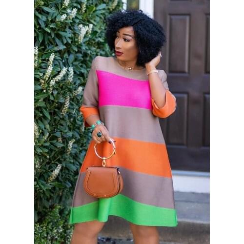 HGTE African Dresses For Women African Clothes Africa Dress Rainbow Stripe Print Dashiki Clothing Ankara Plus Size Africa Woman