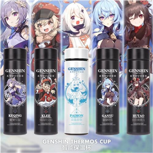 Anime Genshin Impact Cosplay Drinking Bottle Infuser LED Temperature Display Lid Thermos Stainless Steel Insulated Vacuum Flask