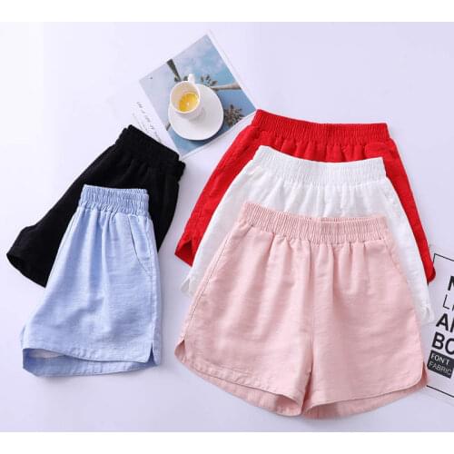 White Shorts Women Summer Womens Cotton Linen Casual Shorts All-Match Plus Size Loose High Waist Wide Leg Shorts Feminino C7257