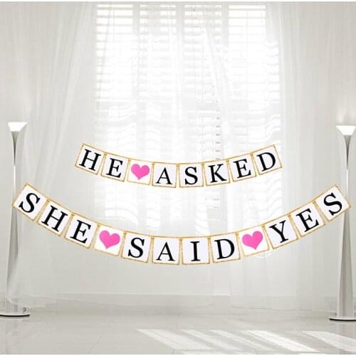 Letters "HE ASKED SHE SAID YES" Photo Booth Props Garland Hanging Banner Bunting Flag Romantic Wedding Party Decoration Supplies