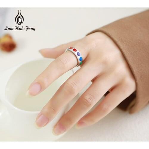 Titanium Stainless Steel Ring Rainbow Heart Finger Rings Fashion Jewelry Anniversary Wedding Gifts for Couples Women Men