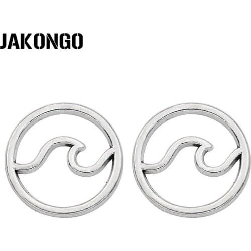 JAKONGO Antique Silver Plated Wave Charm Connector for Jewelry Making Bracelet Accessories DIY 20mm 10pcs/pcs