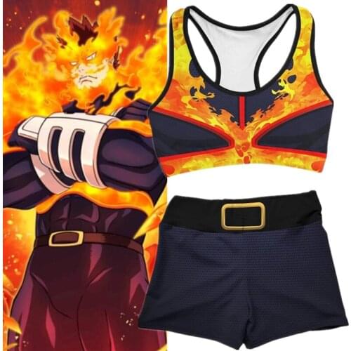 Fitness MMA Boxing Anime My Boku No Hero Academia Endeavour Cosplay Yoga Suit Gym Sport Workout Running Short Bra Tracksuit