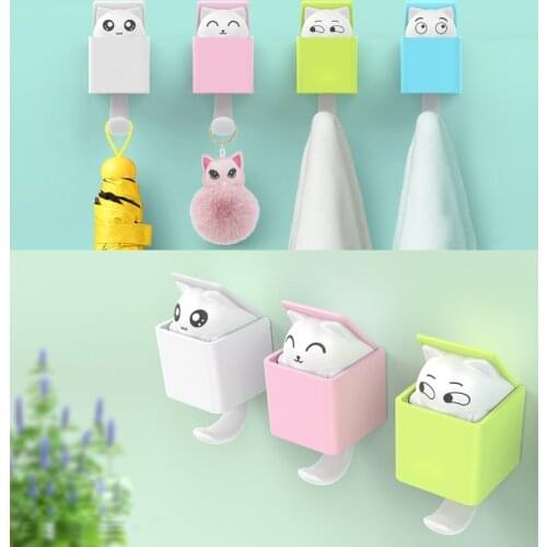 Creative Cartoon Cat Hook for Hanging Wall Mounted Key Hook Holder Decorative Clothes Hat Handbag Hanger Bathroom Rack Organizer