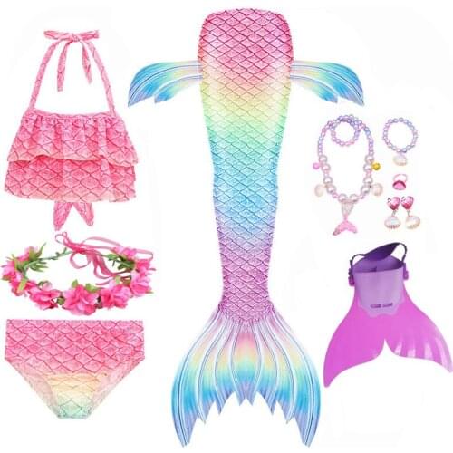 Swimming Mermaid Tail Kids Girls Costume Cosplay Children Swimsuit Fantasy Bikini Can Add Monofin Fin Halloween Costume for Kids