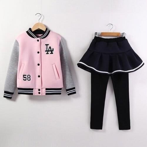 Girls Jacket Bomber Baseball Jacket +Skirts Legging Princess Set Children Tracksuits for Gir Children Clothing 4 5 6 7 8 Y