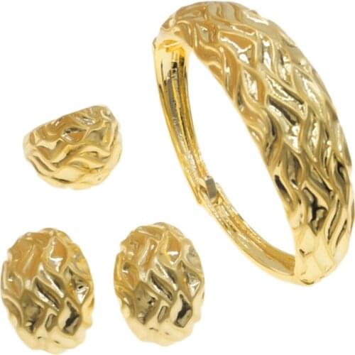 Best selling British simple gold-plated jewelry set ladies ring bracelet earrings holiday gift B0054