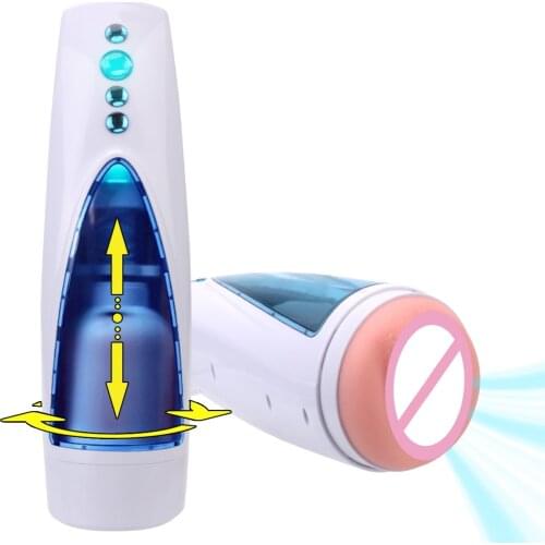 Sexy Voice Male Masturbation Cup Flesh Pussy Automatic With Color Lights 10 Telescopic Modes Rotation Masturbator