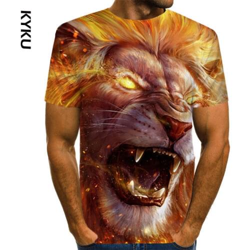 KYKU Summer Animal tshirt Men Women t shirt Lion t-shirt 3D Black Top Streatwear Tee Short Sleeve Clothing