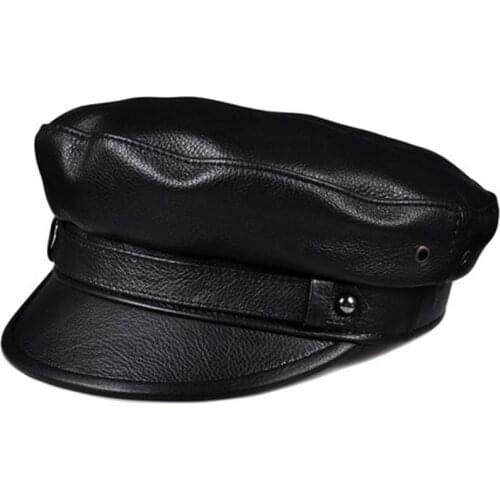 2021 Winter Men/Women Genuine Leather Navy Hats Unisex European/American Streetwear Fitted Black Caps With Belt Outdoor Gorro