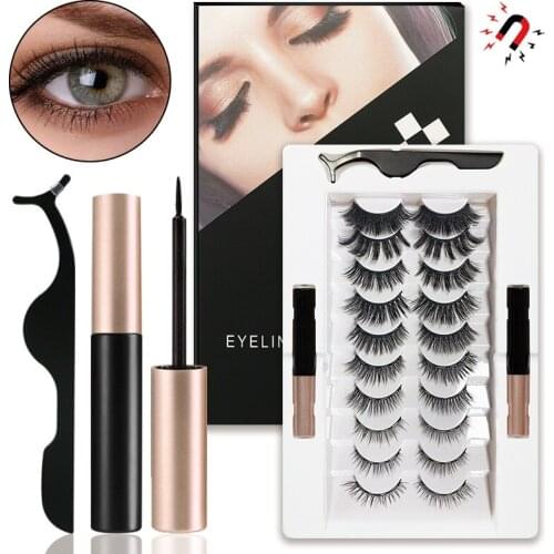 Newest Thick Natural 10 Pairs Magnetic False Eyelashes Set Reusable Handmade Fake Lashes With Magnet Eyeliner + Tweezer