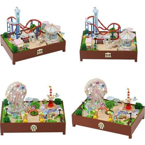 New DIY Wooden Music Box Dollhouse Kit Miniature with Furniture Amusement Park Villa Doll House Assembled Toys for Girls Gifts