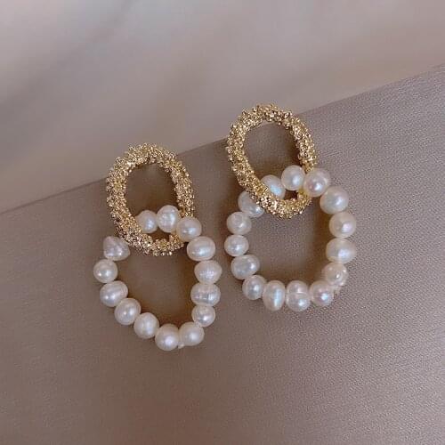 OLIRAFT 2021 Fashion Natural Pearl Round Dangle Earrings Jewelry Statement Metal Zinc Alloy Earrings Pendientes Accessories