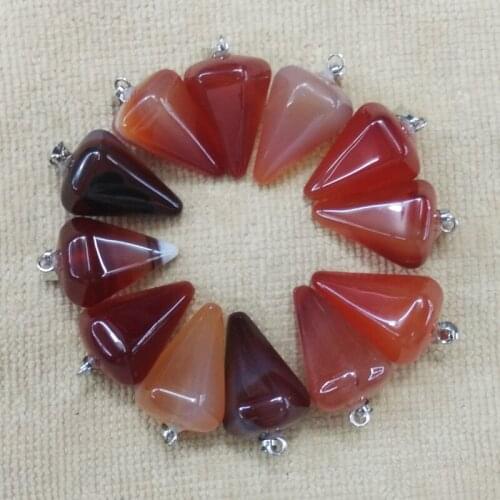 Wholesale 12pcs/lot 2016 fashion natural red onyx hexagon pyramis shape pendants charms for men and women necklace making free