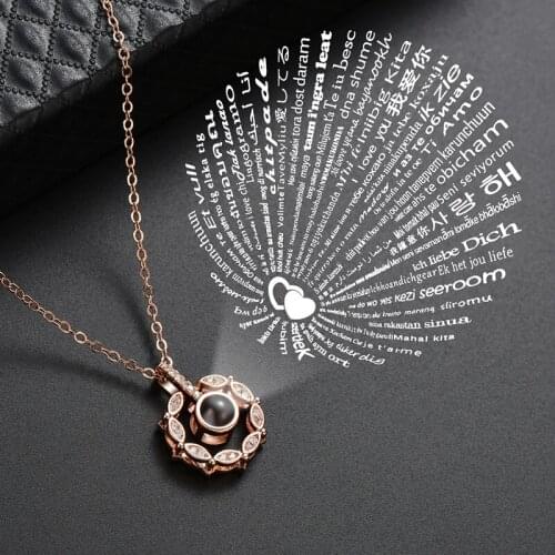 100 Languages I Love You Projection Pendant Necklace Romantic Love Memory Wedding Geometric Crystal Necklace Woman Jewelry Gifts