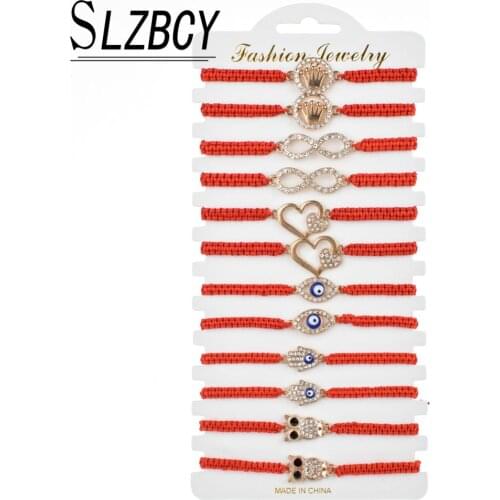 Handmade Braided Adjustable Yoga Bracelets Set Heart Hamsa Hand Evil Eye Bracelet Rhinestone Anklet Fashion Red Women Jewelry