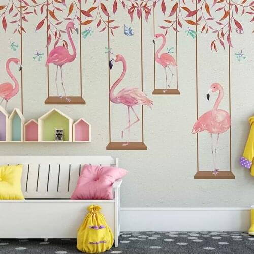Milofi custom 3D photo wallpaper modern cartoon flamingo personality children room background wall decoration wallpaper mural