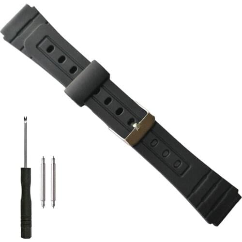 Watch Band Replacement Strap For Casio F-91W 18mm Black Resin Plastic Wrist Watchstrap with Pins Metal Buckle F91 F91W