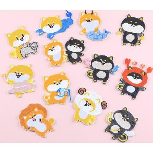 Self-adhesive Patch Iron on Patches for Clothing Kawaii Corgi Dog embroidery clothes patch for kids T-shirt sticker repasser