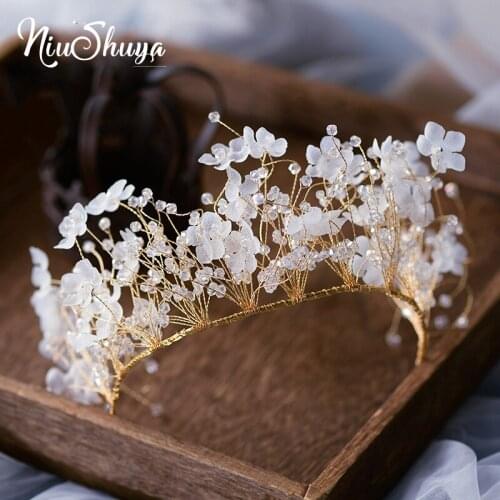 NiuShuya Bride Handmade Beaded Crystal Flower Headband Crown Girls Headdress Hair Accessories