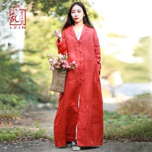 LZJN Women Autumn Fashion Long Sleeve Outwear Long Trench Coat Pocket Straight Slim Windbreaker Manteau Femme Overcoat with Belt