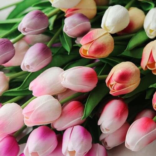 High Quality 1pcs Red Tulip Artificial Flower PU Bouquet Real Touch Flowers For Home Decorative Flowers Wedding Bride Decoration