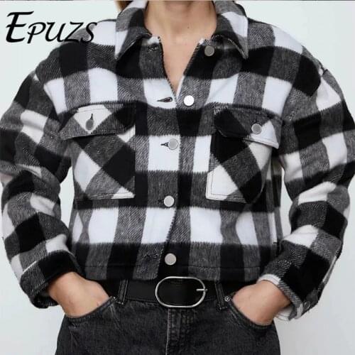 2021 Spring Women Vintage Lapel Long Sleeve Jacket Coat Fashion Slim Pocket Plaid Warm Jacket Coat Famale Outerwear Chic Top