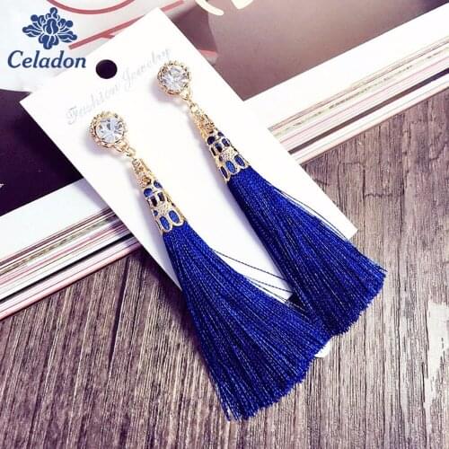 8cm Length New Tassel Long Earrings For Women Bijoux Fashion Jewelry Wholesale Rose Red Black Royal Blue White Color
