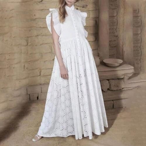 2021 summer new dress fashion temperament lapel flying sleeves waist loose solid color long dress