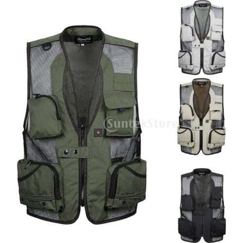Mens Multi-Pocket Fly Fishing Mesh Vest Photography Multifunctional Travel Quick-Dry Hunting Jacket Angler Waistcoat XL-5XL