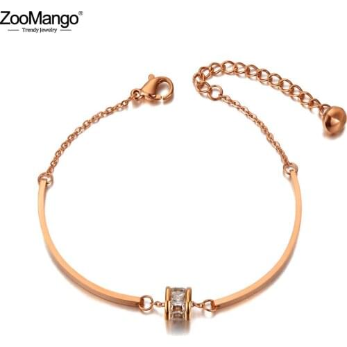 ZooMango Trendy Bohemia Stainless Steel CZ Crystal Charm Bracelets For Women Chain Link Bracelet Jewelry Женский Браслет ZB20096