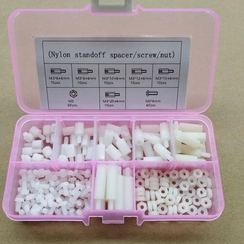 180pcs M2 M2.5 M3 Nylon M-F Hex Standoff Spacers /Screw /Nut Assortment Kits m2 m2.5 m3*6/8/10/12/15/20+6