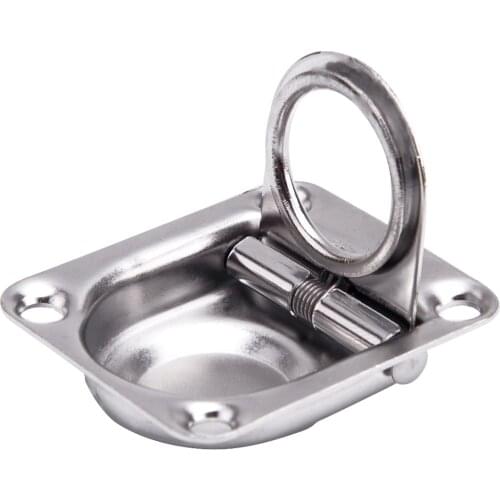 2Pcs/Set Rectangular Recessed Spring-Loaded Flush Mount Pull Ring Hatch Latch Lift Handle Silver Accessories for Boat Hatch