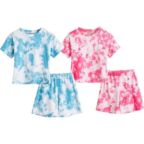 2021 New Style Tie Dye Printing Boys Summer Clothes Sets 2PCS Short Sleeve T shirt + Shorts Pants Kid Outfits Girls Clothes Sets