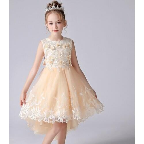 2021 Autumn New Sweet Flower Girls Catwalk Dresses For Girl Princess Dresses Elegant Kids Banquet Tailing Dresses 4-12 Years Old