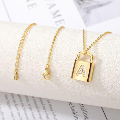2020 New Trendy Metal Hip Hop Lock Necklaces Punk Zircon Letter Lock Pendant Necklace Gold Color For Women Men Jewelry Gifts
