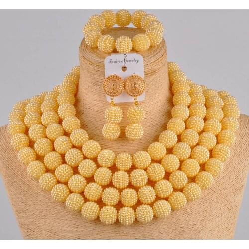 4 rows new beige african jewelry set simulated pearl beads nigerian wedding costume jewelry set FZZ05
