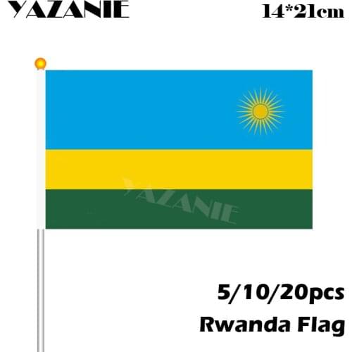 YAZANIE 14*21cm 5/10/20pcs Rwanda Small Banner Hand Waving Flag Wholesale Polyester Hand Waving National World Countries Flag