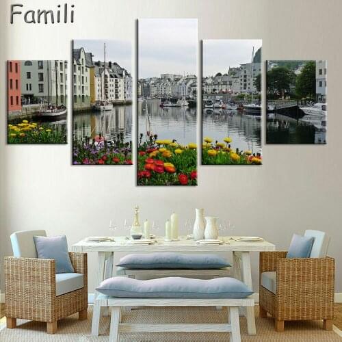 New 5 Pieces Canvas Art Canvas Paintings HD New Norway Harbor Decorations For Home Wall Art Prints Canvas,decorative pictures