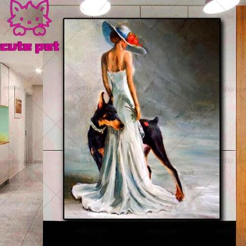 5D diy diamond painting Doberman Pinscher and women cross stitch diamond embroidery mosaic beads picture full square drill gift