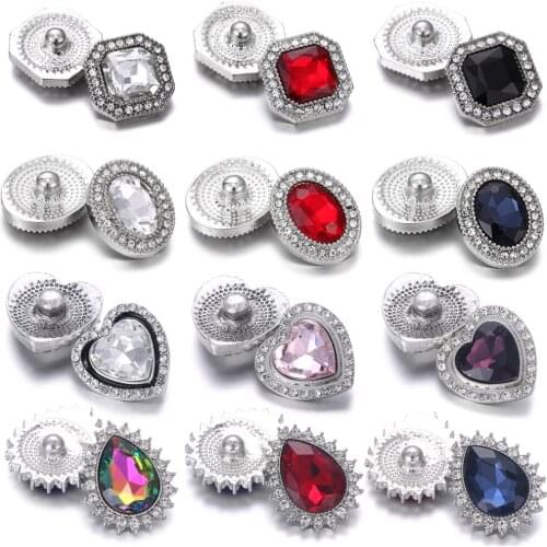6pcs/lot Snap Jewelry 18mm Snap Buttons Lot Rhinestone Crystal Waterdrop Square Love Heart Snap Button Jewelry Charm Bracelets