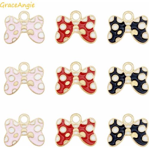 GraceAngie 6pcs Cute Alloy Enamel Bowknot Pendant Gold Tone Bow Knot Charms For Necklace Bracelet Earrings DIY Making Findings