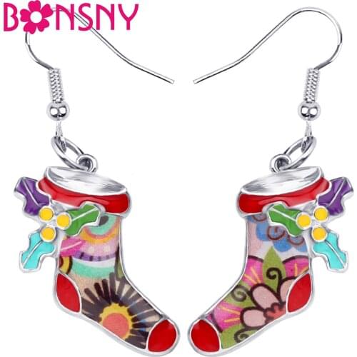 ARWA Enamel Metal Christmas Socks Mistletoe Earrings Dangle Drop Party Gift Jewelry For Women Girls Teens Accessories Charms
