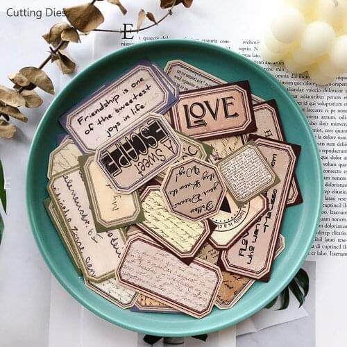 47Pcs Vintage Decorative Handmade Letter Printed Scrapbooking Paper StickerDIY Craft Background Paper