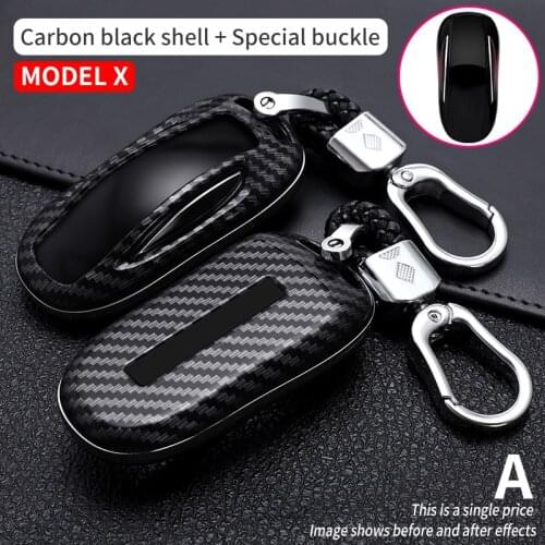 Carbon Fibre ABS Car Key Case Cover with Key Chain Key Shell Protector for Tesla Model S Model 3 Model X Accessories
