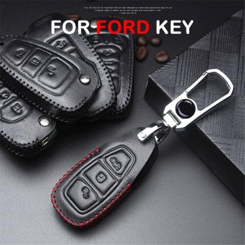 For audi a4 b7 Keyring Leather Car Key Case Cover holder For Ford Focus 2 3 Fiesta Ranger Mondeo Kuga Ecosport Car Accessories